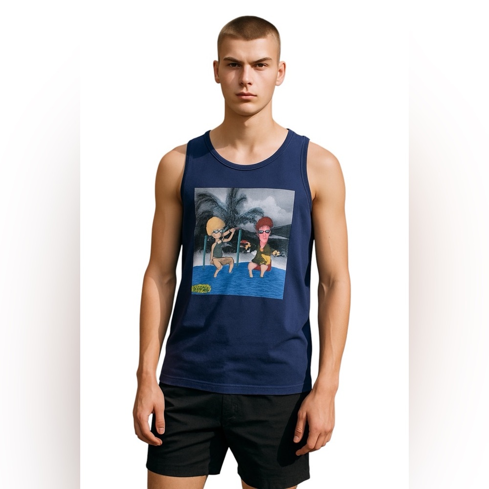 MTV BEAVIS & BUTT-HEAD GRAPHIC MUSCLE TANK TOP Size M Blue